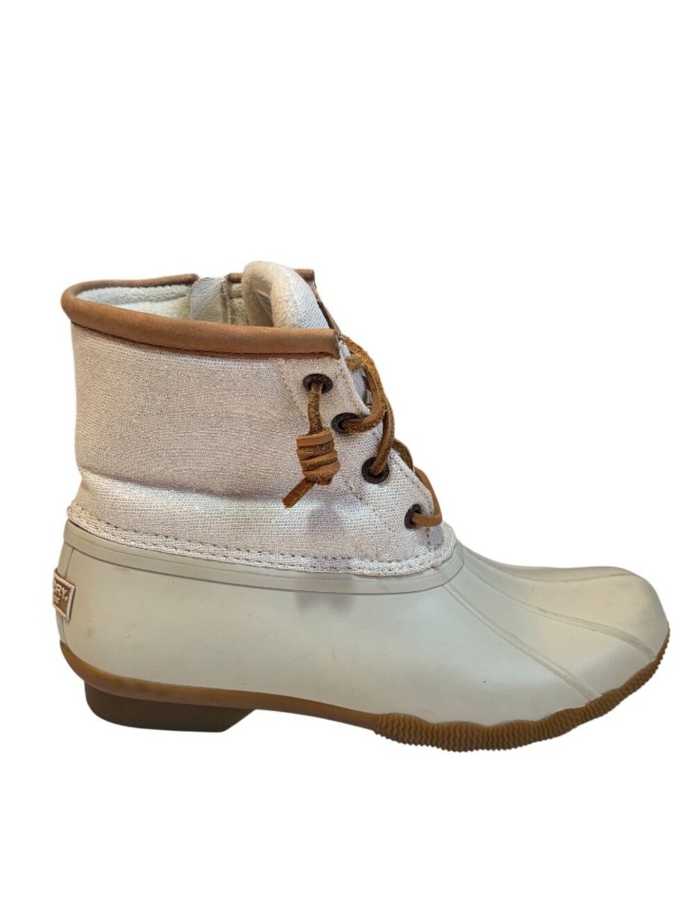 Sperry Womens  Duck Boots Size 6.5 Beige & Tan Waterproof Rubber Sole & Canvas U - Picture 4 of 10